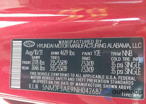 2022 Hyundai Tucson Sel from USA, damaged, VIN 5NMJF3AE9NH042687